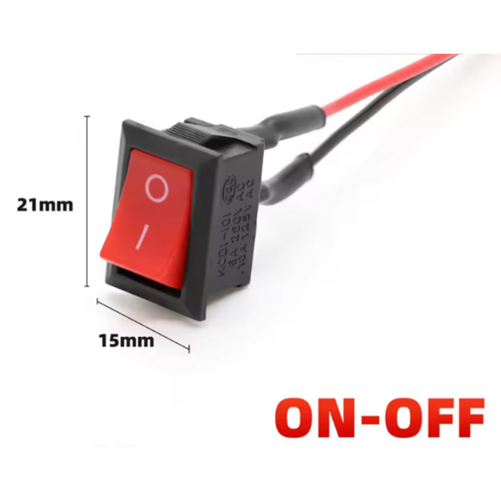 Switch Rocker ON-OFF 2 Pines 6A 250V 10A 125V Rojo Con Cables