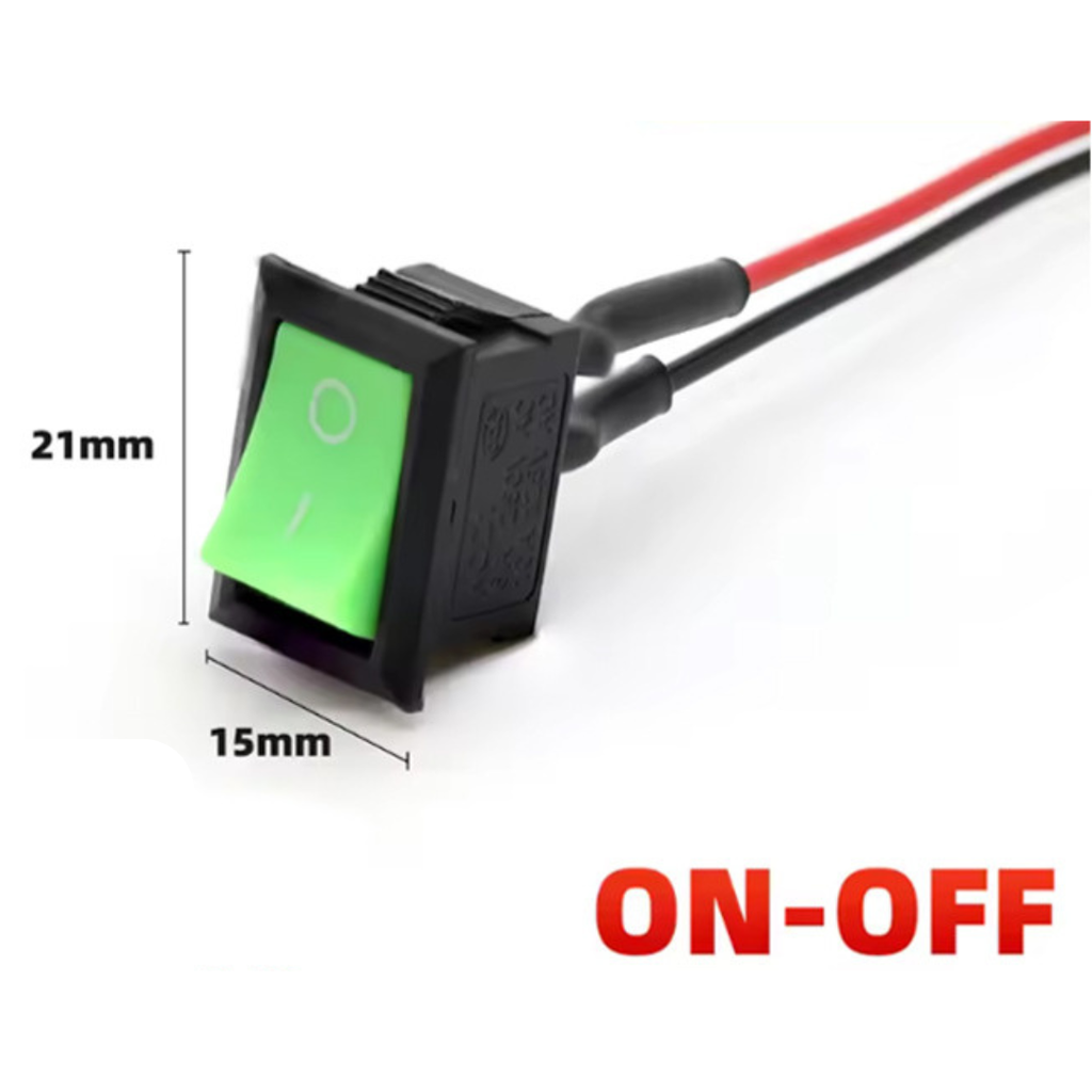 Switch Rocker ON-OFF 2 Pines 6A 250V 10A 125V Verde Con Cables