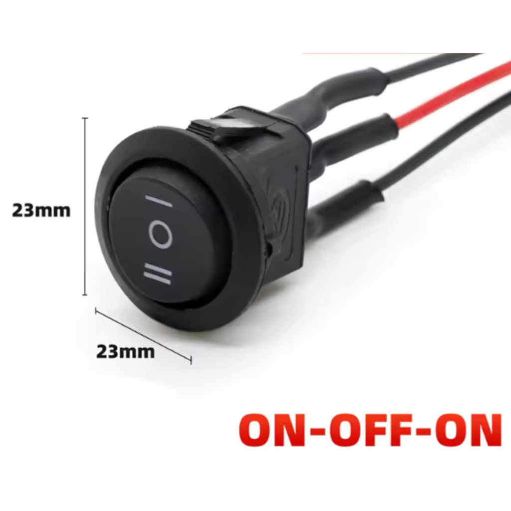 Switch Rocker ON-OFF-ON Redondo 3 Pines 6A 250V 10A 125V Negro Con Cables