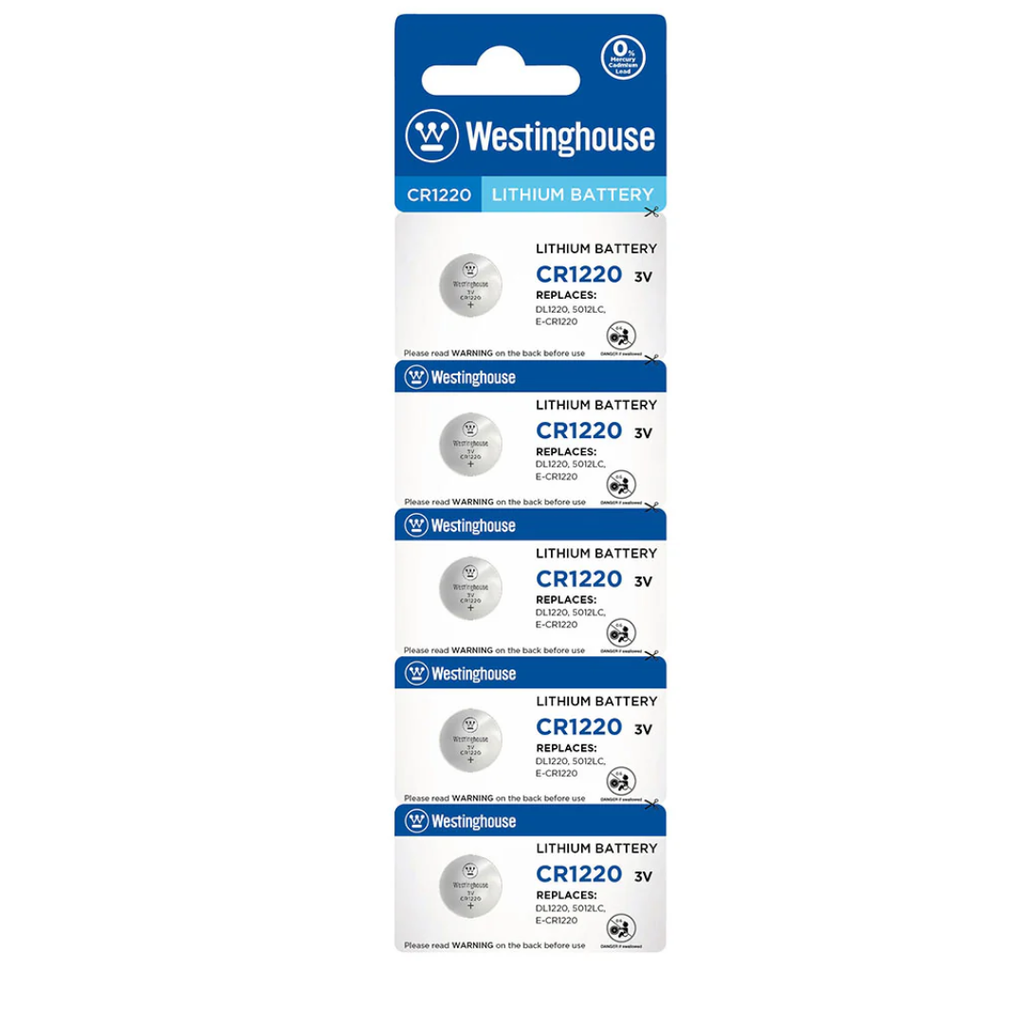 Blíster de Batería Litio CR1220 3V WESTINGHOUSE (5 Piezas)