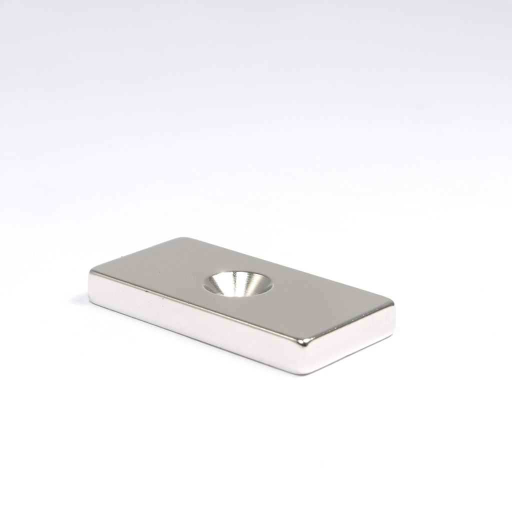 Imán de Neodimio Tipo Rectangular 20x10x5mm Con Orificio 4mm
