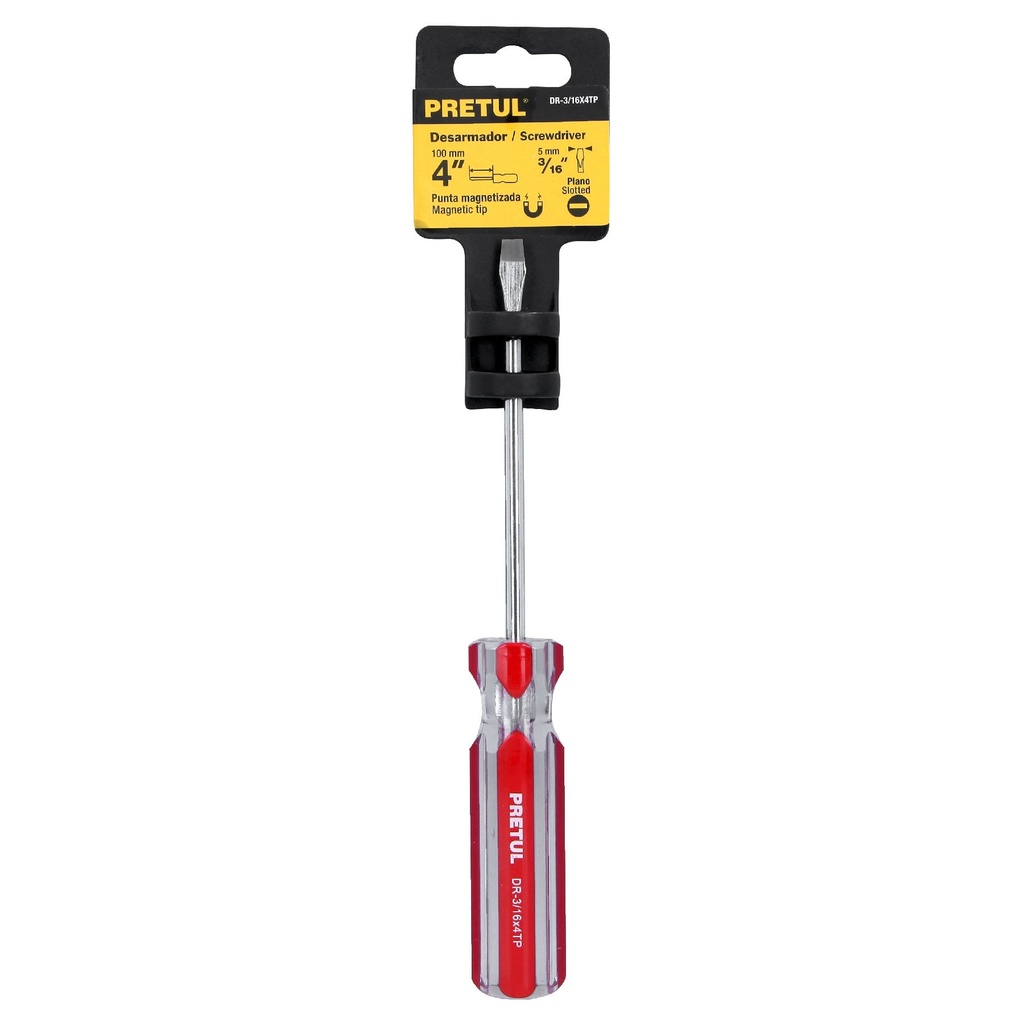 Desarmador plano 3/16 x 4" mango de PVC Pretul
